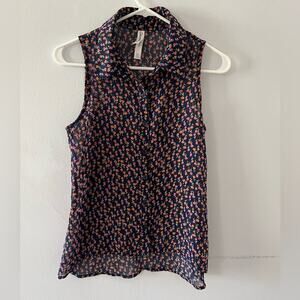 Aeropostale Top Womens XS Floral Button Down Sheer Sleeveless Blouse Lightweight